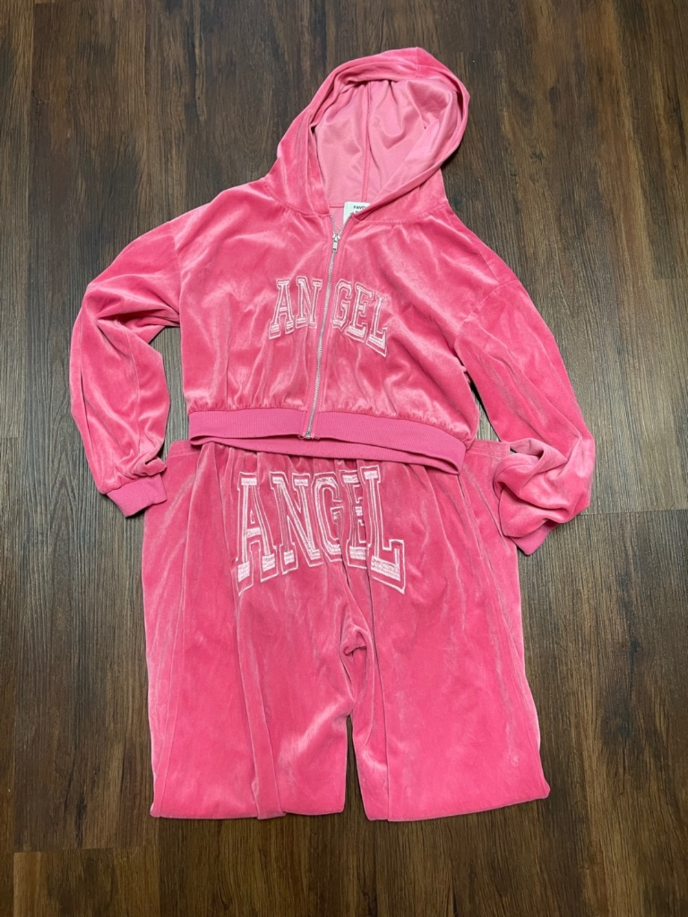 Rue21 y2k Pink ‘Angel' Velour Hoodie & Pants Tracksuit Set